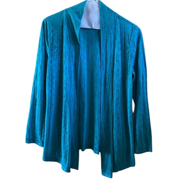 🦋SOMA WOMENS TURQUOISE OPEN ASSYMEYRICAL HEMLINE CARDIGAN LIGHTWEIGHT SHEER SM - Picture 1 of 12